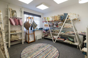 cushions and remnants at Sue Cardy's new shop