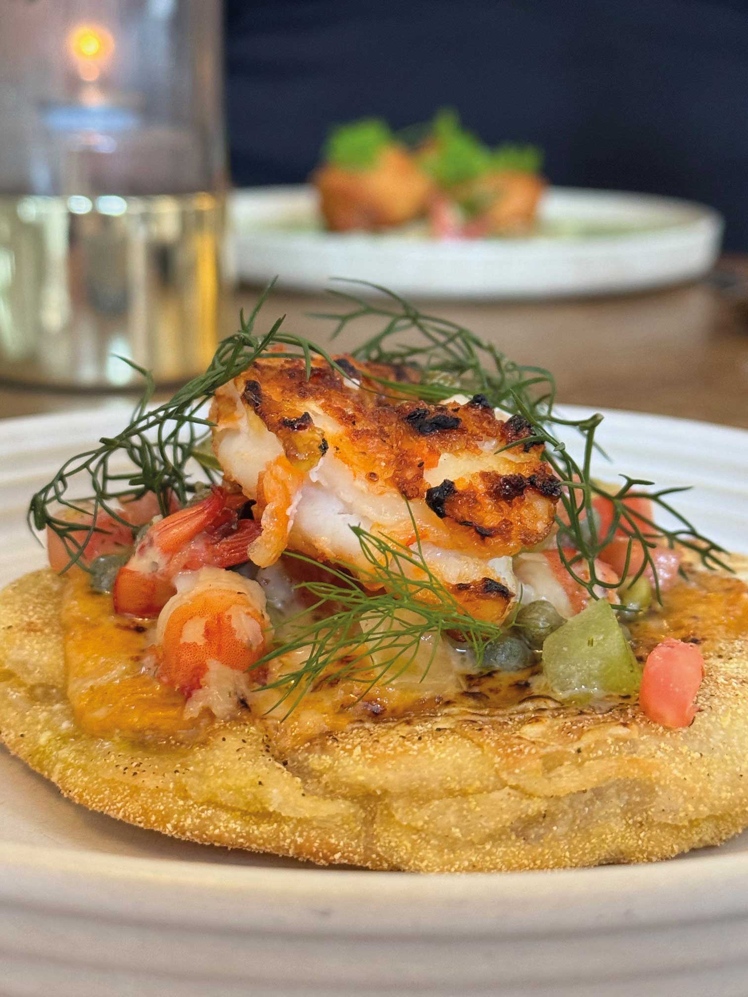 Tiger prawn flat bread